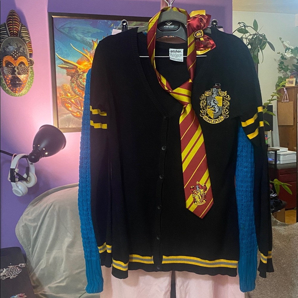Black and Gold Cardigan with Tie and Hair Bow Hufflepuff